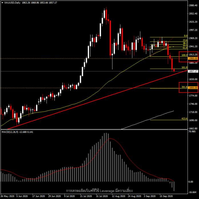 XAUUSD - ร่วงลงสู่ตรงกลางระหว่าง $1,900 และ $1,800