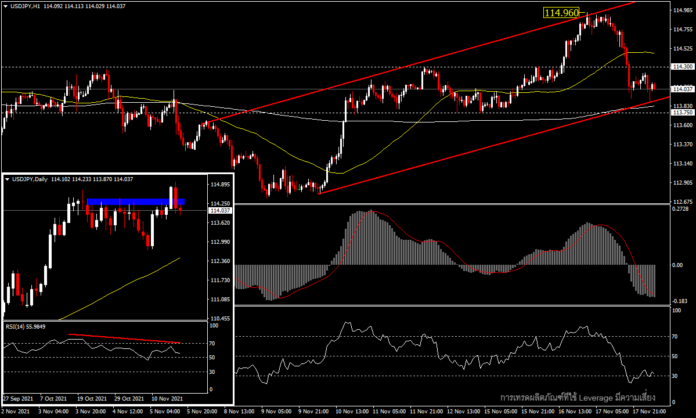 USDJPY - ถอยลงจากจุดสูงสุดรอบสี่ปี 115.00